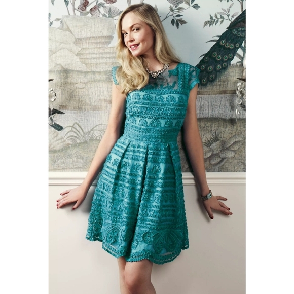 Anthropologie YOANA BARASCHI New Light Dress Sz 2 Teal Embroidered Fairy Artsy - Picture 3 of 12